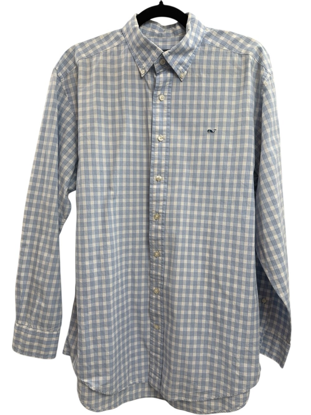 Mens Vineyard Vines Slim Fit Tucker Shirt Blue White Plaid M Cotton